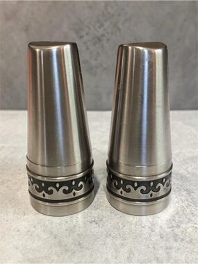 Vintage Stainless Steel Chrome Salt & Pepper Shakers Made In Japan Mid Century